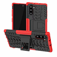 Silicone Matte Finish and Plastic Back Cover Case with Stand R01 for Samsung Galaxy Note 10 Red