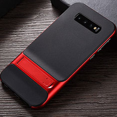 Silicone Matte Finish and Plastic Back Cover Case with Stand R01 for Samsung Galaxy S10 5G Red