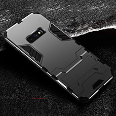 Silicone Matte Finish and Plastic Back Cover Case with Stand R01 for Samsung Galaxy S10e Black