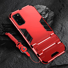 Silicone Matte Finish and Plastic Back Cover Case with Stand R01 for Samsung Galaxy S20 Plus 5G Red