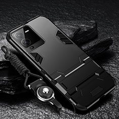 Silicone Matte Finish and Plastic Back Cover Case with Stand R01 for Vivo V25 Pro 5G Black