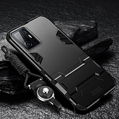 Silicone Matte Finish and Plastic Back Cover Case with Stand R01 for Xiaomi Mi 11T 5G Black