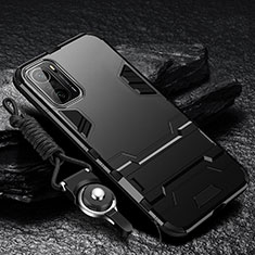 Silicone Matte Finish and Plastic Back Cover Case with Stand R01 for Xiaomi Mi 11X Pro 5G Black