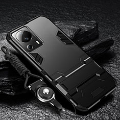 Silicone Matte Finish and Plastic Back Cover Case with Stand R01 for Xiaomi Mi 12 Lite NE 5G Black