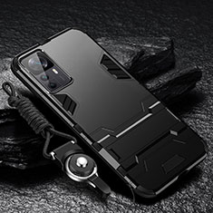 Silicone Matte Finish and Plastic Back Cover Case with Stand R01 for Xiaomi Mi 12T 5G Black