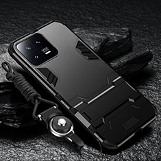 Silicone Matte Finish and Plastic Back Cover Case with Stand R01 for Xiaomi Mi 13 Pro 5G Black