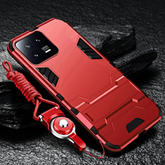 Silicone Matte Finish and Plastic Back Cover Case with Stand R01 for Xiaomi Mi 13 Pro 5G Red