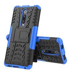 Silicone Matte Finish and Plastic Back Cover Case with Stand R01 for Xiaomi Mi 9T Pro Blue