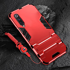 Silicone Matte Finish and Plastic Back Cover Case with Stand R01 for Xiaomi Mi A3 Red