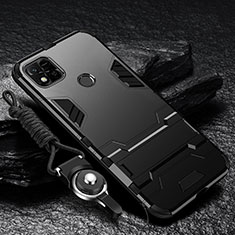 Silicone Matte Finish and Plastic Back Cover Case with Stand R01 for Xiaomi POCO C3 Black