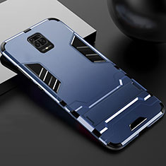 Silicone Matte Finish and Plastic Back Cover Case with Stand R01 for Xiaomi Poco M2 Pro Blue
