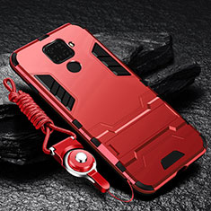 Silicone Matte Finish and Plastic Back Cover Case with Stand R01 for Xiaomi Redmi 10X 4G Red