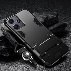 Silicone Matte Finish and Plastic Back Cover Case with Stand R01 for Xiaomi Redmi 12 5G Black