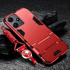 Silicone Matte Finish and Plastic Back Cover Case with Stand R01 for Xiaomi Redmi 12 5G Red