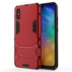 Silicone Matte Finish and Plastic Back Cover Case with Stand R01 for Xiaomi Redmi 9A Red