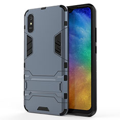 Silicone Matte Finish and Plastic Back Cover Case with Stand R01 for Xiaomi Redmi 9AT Blue