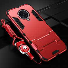 Silicone Matte Finish and Plastic Back Cover Case with Stand R01 for Xiaomi Redmi K30 Pro 5G Red