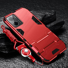 Silicone Matte Finish and Plastic Back Cover Case with Stand R01 for Xiaomi Redmi Note 11E 5G Red