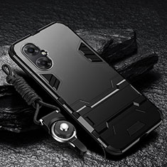 Silicone Matte Finish and Plastic Back Cover Case with Stand R01 for Xiaomi Redmi Note 11R 5G Black