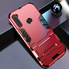 Silicone Matte Finish and Plastic Back Cover Case with Stand R01 for Xiaomi Redmi Note 8 Red