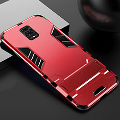 Silicone Matte Finish and Plastic Back Cover Case with Stand R01 for Xiaomi Redmi Note 9 Pro Max Red