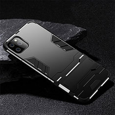 Silicone Matte Finish and Plastic Back Cover Case with Stand R02 for Apple iPhone 11 Pro Max Black