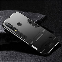 Silicone Matte Finish and Plastic Back Cover Case with Stand R02 for Huawei Honor 20 Lite Black