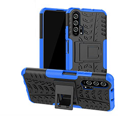 Silicone Matte Finish and Plastic Back Cover Case with Stand R02 for Huawei Honor 20 Pro Blue