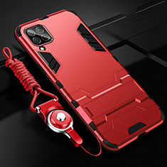 Silicone Matte Finish and Plastic Back Cover Case with Stand R02 for Huawei P40 Lite Red