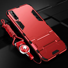 Silicone Matte Finish and Plastic Back Cover Case with Stand R02 for Samsung Galaxy A90 5G Red