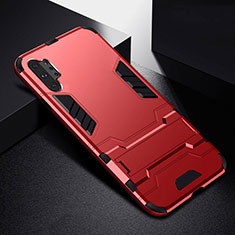 Silicone Matte Finish and Plastic Back Cover Case with Stand R02 for Samsung Galaxy Note 10 Plus 5G Red