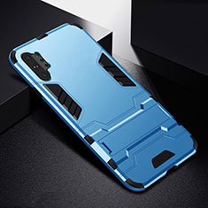 Silicone Matte Finish and Plastic Back Cover Case with Stand R02 for Samsung Galaxy Note 10 Plus 5G Sky Blue