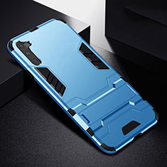 Silicone Matte Finish and Plastic Back Cover Case with Stand R02 for Samsung Galaxy Note 10 Sky Blue