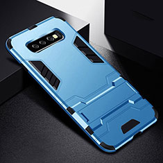 Silicone Matte Finish and Plastic Back Cover Case with Stand R02 for Samsung Galaxy S10 Plus Sky Blue