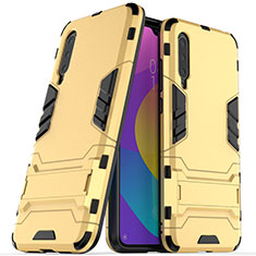 Silicone Matte Finish and Plastic Back Cover Case with Stand R02 for Xiaomi Mi A3 Gold