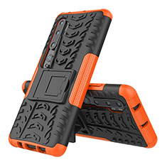 Silicone Matte Finish and Plastic Back Cover Case with Stand R02 for Xiaomi Mi Note 10 Pro Orange