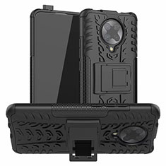 Silicone Matte Finish and Plastic Back Cover Case with Stand R02 for Xiaomi Poco F2 Pro Black