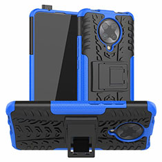 Silicone Matte Finish and Plastic Back Cover Case with Stand R02 for Xiaomi Poco F2 Pro Blue