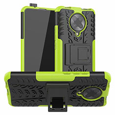 Silicone Matte Finish and Plastic Back Cover Case with Stand R02 for Xiaomi Poco F2 Pro Green