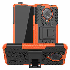 Silicone Matte Finish and Plastic Back Cover Case with Stand R02 for Xiaomi Poco F2 Pro Orange