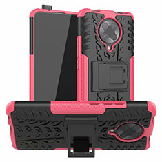 Silicone Matte Finish and Plastic Back Cover Case with Stand R02 for Xiaomi Poco F2 Pro Pink
