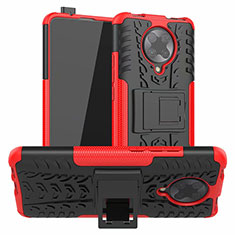 Silicone Matte Finish and Plastic Back Cover Case with Stand R02 for Xiaomi Poco F2 Pro Red