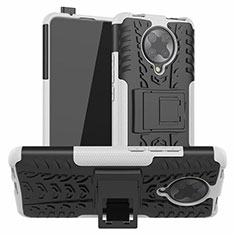 Silicone Matte Finish and Plastic Back Cover Case with Stand R02 for Xiaomi Poco F2 Pro White