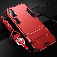 Silicone Matte Finish and Plastic Back Cover Case with Stand R02 for Xiaomi Redmi 9AT Red