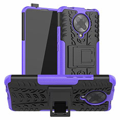 Silicone Matte Finish and Plastic Back Cover Case with Stand R02 for Xiaomi Redmi K30 Pro 5G Purple