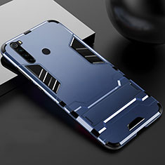 Silicone Matte Finish and Plastic Back Cover Case with Stand R02 for Xiaomi Redmi Note 8 Blue