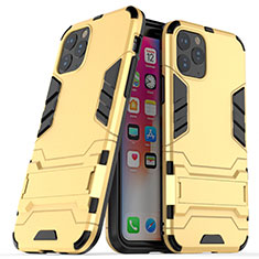 Silicone Matte Finish and Plastic Back Cover Case with Stand R03 for Apple iPhone 11 Pro Gold