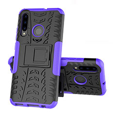 Silicone Matte Finish and Plastic Back Cover Case with Stand R03 for Huawei Honor 20i Purple
