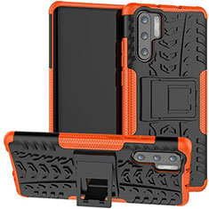 Silicone Matte Finish and Plastic Back Cover Case with Stand R03 for Huawei P30 Pro New Edition Orange