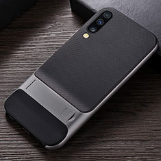 Silicone Matte Finish and Plastic Back Cover Case with Stand R03 for Samsung Galaxy A70 Gray